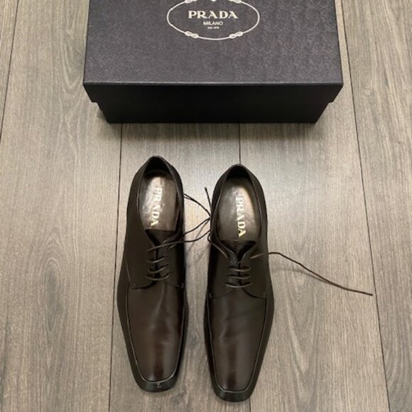 Prada Brown Leather Lace Up Shoes Size 10.5